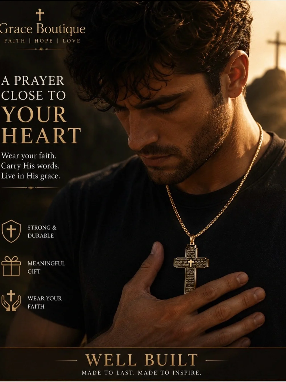 Grace Boutique Gold Cross Necklace - Men's
